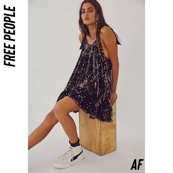 FREE PEOPLE NOVA SEQUINED EMBELLISHED MINI DRESS BRONZE NWT MEDIUM - Picture 1 of 9